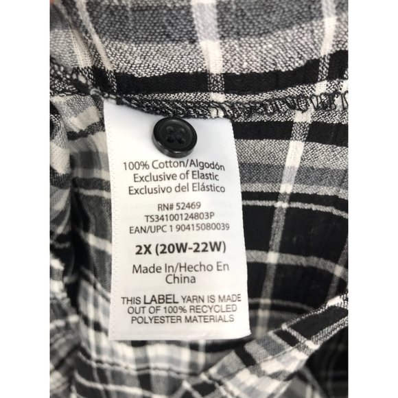 Terra & Sky Tiered Peasant Boho Smocked Midi Dress Black White Plaid 2X NEW - Picture 5 of 6